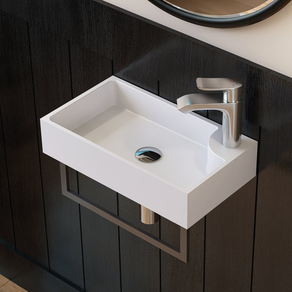 MEDUNJESS 18'' Small Bathroom Sink Solid Surface Wall Mounted Bathroom ...